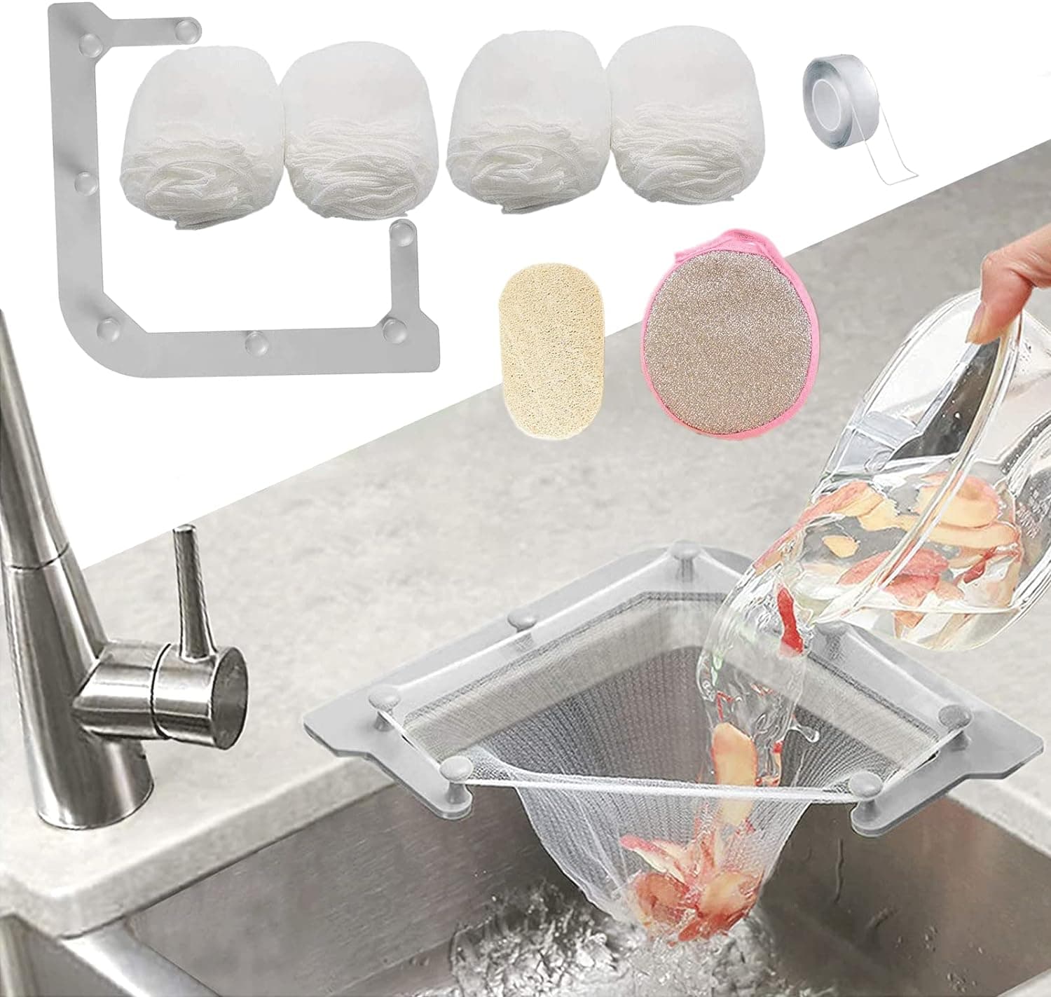Product image of HiBD Corner Kitchen Sink Strainer + 200 Mesh Bags